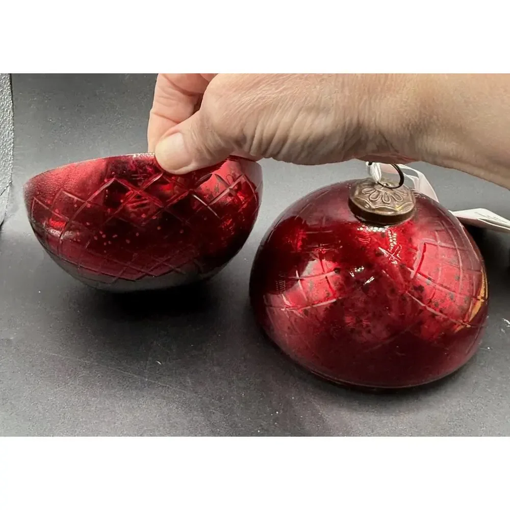 New! Hallmark RED Mercury Glass Ball Ornament CANDLE Fresh Cut Pine Scent -44D